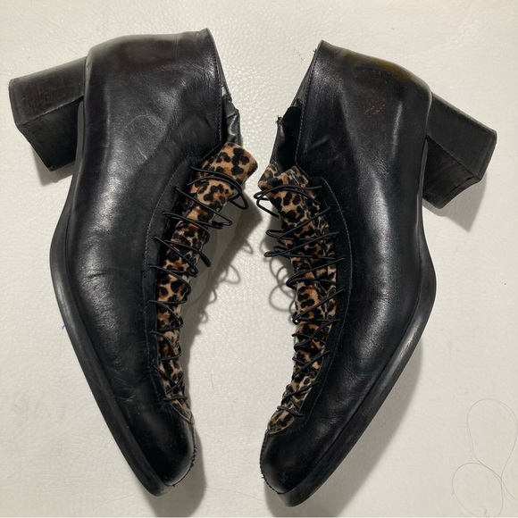 PROXY Sz 9.5 Leopard Print Elastic Top Square Heel Zipper Made In Spain Shoes - Picture 10 of 11